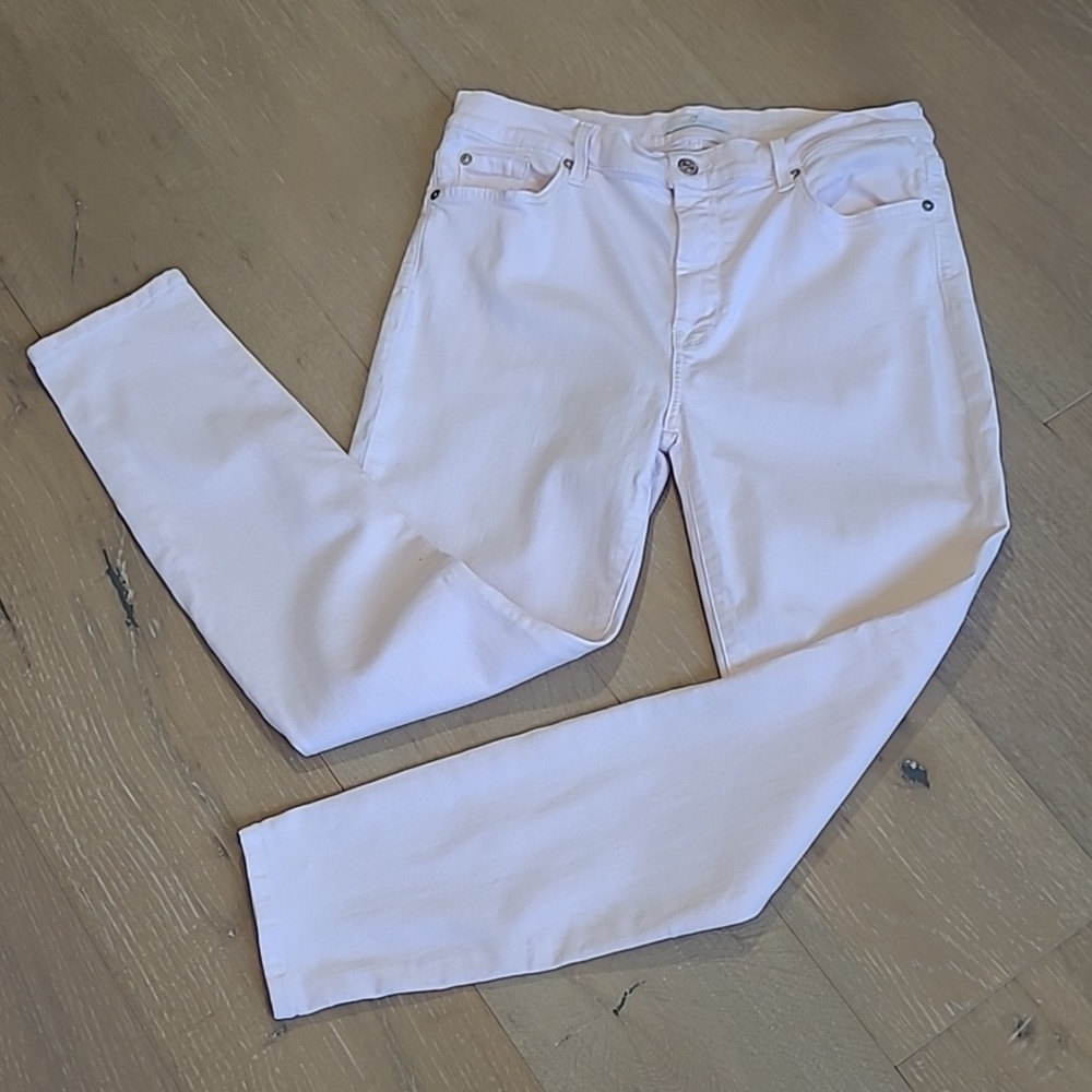 EUC 7 For All Mankind Jeans Women's sz 32 Light Pink Skinny Leg Mid Rise Pants